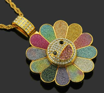 China CLASSIC Top Trending Colorful Petals Diamond Smiley Rotating Sunflower Pendant Necklace Sunflower Accessories Glitter for sale