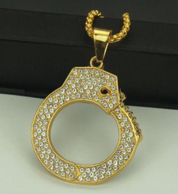 China European and American gold CLASSIC Diamond Personality Handcuffs Pendant Necklace of hip-hop accessories for sale