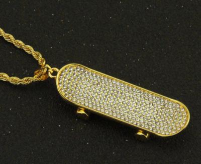 China CLASSIC European and American creative three-dimensional diamond skateboard golden accessories skateboard pendant necklace for sale