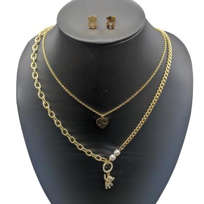 China CLASSIC 14k gold women girls jewelry sets love and little bearJewelry necklace and earrings sets for gift for sale