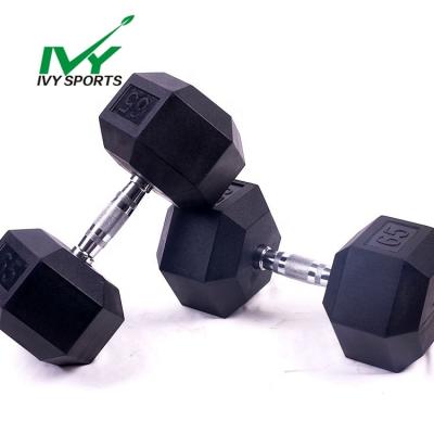 China Universal Professional Black Hex Competitive Price Training Fitness Rubber Dumbbell for sale