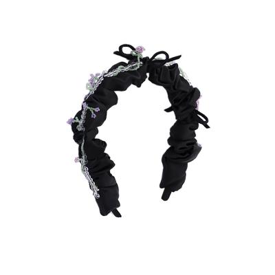 China Fashion Fashion Slap-up Water Mist Garden Series Beading Braided White Crystals Black Hairband for sale