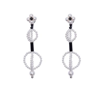 China White Flower Earrings Good Quality Personality Pearl Black Onyx Three-dimensional Crystal Pearl Earrings for sale