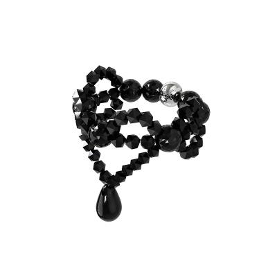 China Black Crystal Beaded Stretch Ring Jewelry Black Beading Natural Stone Lace Women Crystal Beaded Stretch Ring for sale