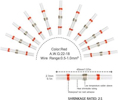 China 100pcs EVA+Copper Red Heat Shrink Solder Joint Wire Connectors Waterproof Butt Electrical Connectors For Boat Auto Truck for sale