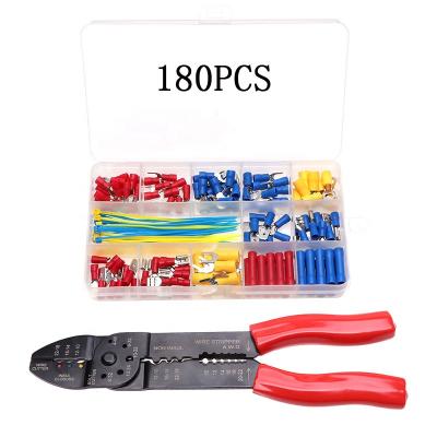 China PVC Cable Terminals Assortment Kit Wire Flat Female And Male Insulated Electrical Wire Cable Connectors Crimp Terminals Assembly Kit With Pliers for sale