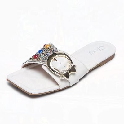 China Damping Children's Hot Sale Rhinestone Sandals Women White Flat Leather for sale