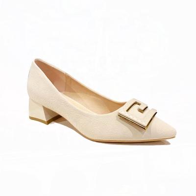 China Custom Western Simple Female Pointed Buckle Metal Shoes All-match Style Fashion Trend Fashion Style Soft Leather Heel Can Step On High Heels for sale