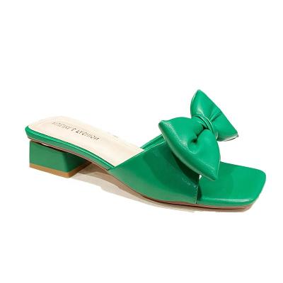 China New Fashion All-match Thick Heel Thick Heel Foreign Style Breathable New Fashion All-match Bow Sandals Breathable Toothy Green Sandals for sale