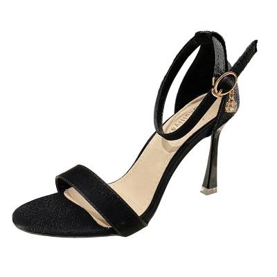 China Fashion trend 2022 summer new custom Korean version around the main fashion sandals for ladies party black buckle elegant sexy high heels for women for sale