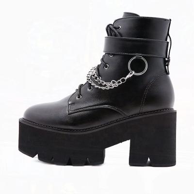 China Durable Hot Sale Shoes Platform With Thick Bottom Winter Over Ankle Black 8 Cm Thick Heel Boots For Women for sale