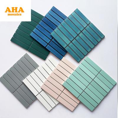 China Modern hot sale bathroom strip pool tiles decorative porcelain mosaic garden finger mosaic for sale