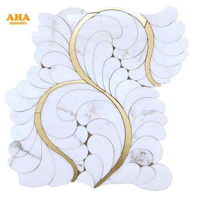 China Parquet Flower Patterns Mosaic Floor Decorative White Marble Waterjet Slab for sale