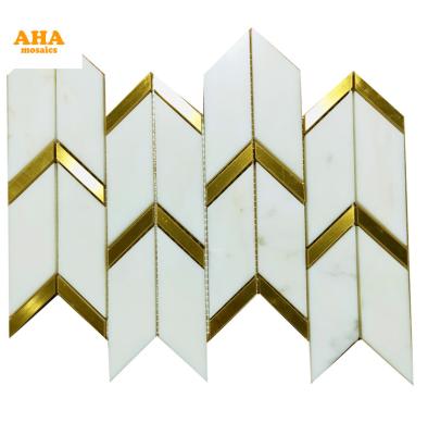 China Beautiful Parquet Classic Flooring Brass Marble Waterjet Mosaic Slab Inlay for sale