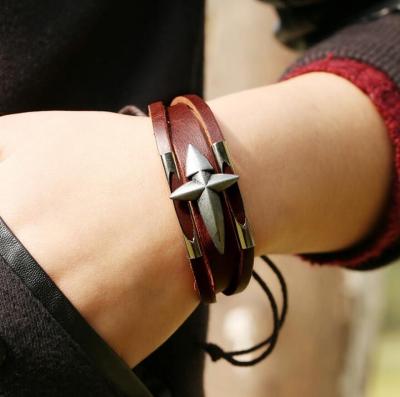 China Vintage Punk Promotional Freeby Style Bracelet JTB689 Men Brown Leather Bracelet for sale