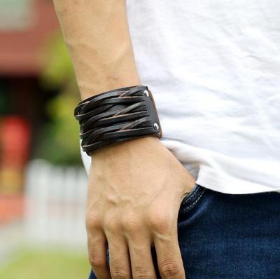 China JTB144 Woven Braided Leather Bracelet Jewelry Leather Bracelet Men's Wide Cowhide Punk Style At Bracelet for sale