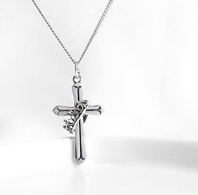 China Dreamtop DTS071 Punk Cross And Crown Fashion Pendant Necklace 925 Sterling Silver Women Necklace Jewelry for sale