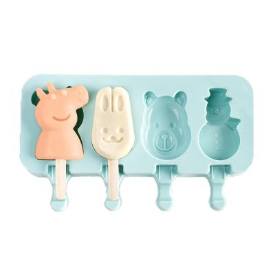 China Household Ice Cream Silicone Mold DIY Cartoon Shape Silicone Viable Animal Ice Cream Mold With Sticks for sale