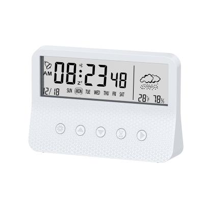 China Calendars Digital Alarm Clock LCD Weekday Temperature Humidity Electronic Smart Backlight Clock for sale