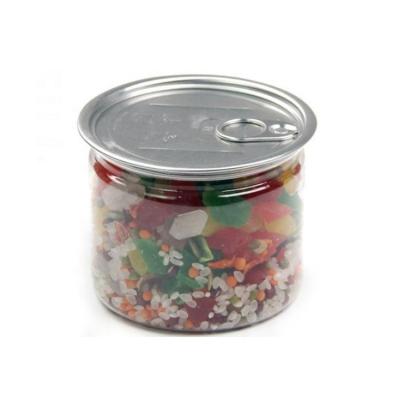 China Beverage Food Grade Transparent Round Plastic Box With Lid Around Clear Jars Tin Lid Plastic Storage Containers for sale