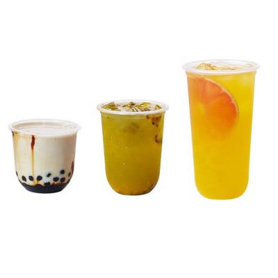 China Custom Printed Logo Reusable Plastic Bubble Tea Cup 12oz 16oz 24oz Free Space Single Wall Plastic U Shape for sale