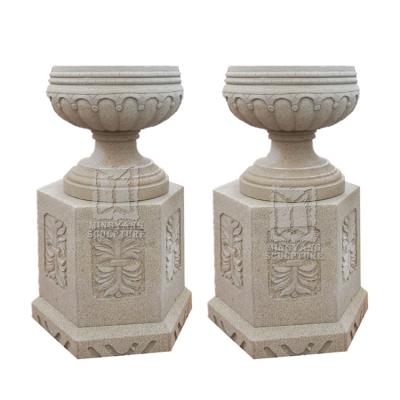 China EUROPEAN cheap granite flower pots stone planter with pedestal home outside simple decoration flower pot factory low price wholesale for sale