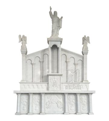 China High Quality Natural Marble Carved Altar Table Modern Large Stone Altar With Jesus Statue Decoration For Catholic Church for sale