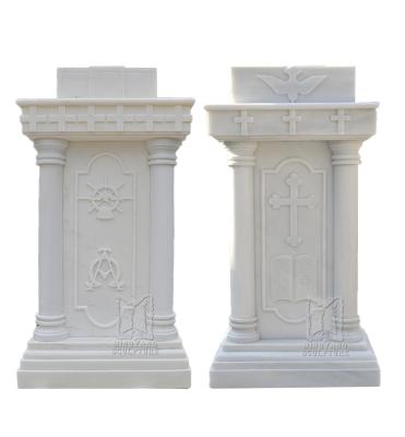 China Modern Natural White Marble Lectern For Church Stone Lectern Hand Carved Cathedral Supplies Factory Customized High Quality for sale