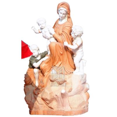 China Contemporary Life Size Mary Sculpture Madonna and Child With Two Angels Marble Statue Garden Decorative Stone Carved Religious Sculpture for sale