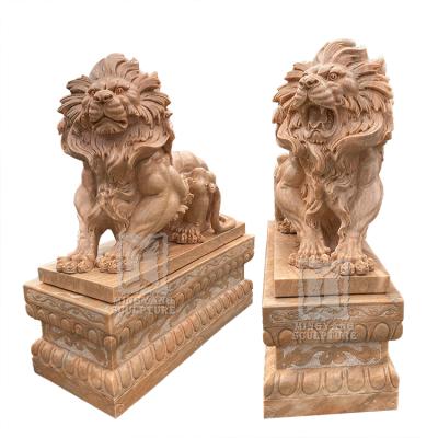 China Lion Statue For Sale Outdoor Natural Marble Delicate Cut Stone Lion Sculpture At Gateway Door for Decoration Lion Size for sale