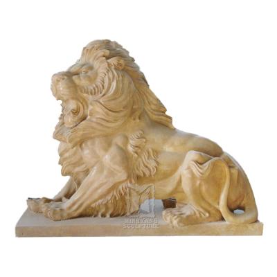 China Large Lion Sculpture High Quality Yellow liar EUROPEAN marble Lion Statue Chinese Finely Carved for door decoration for sale