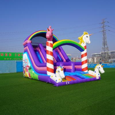 China Unicorn Theme Inflatable Dry Rainbow Slide Kids Inflatable Slide Unicorn Games 7mL*4mW*5mH for sale