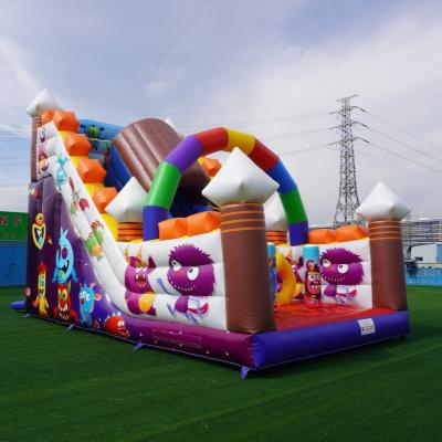 China 0.55mm Plato PVC Tarpaulin Inflatable Slides Commercial Air Bouncer For Sale Outdoor Giant Inflatable Dry Slide Monsters Theme for sale