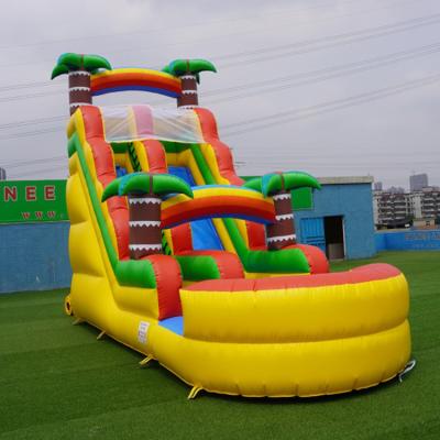 China Commercial Fun Kids PVC Coconut Tree Jungle Theme Party Inflatable Water Slide With Pool for sale