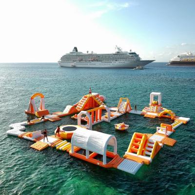 China Aqua Park Outdoor Floating Island Inflatable Floating Resort 30mL*30mW*5mH for sale