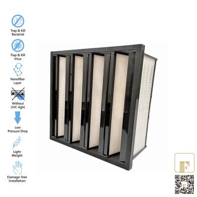 China HVAC Traps And Kills Bacteria V Shape HEPA Filter 609x609x292 mm for sale