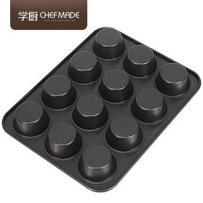 China Sustainable CHEFMADE 12 Cup Muffin Pan Non Stick Mini Carbon Steel Cute Round Cheesecake Baking Molds for sale