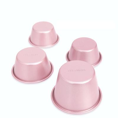 China CHEFMADE 4 Pcs Sustainable Carbon Steel Non Stick Rose Gold Round Cake Bakeware Baking Pan Pudding Mold for sale