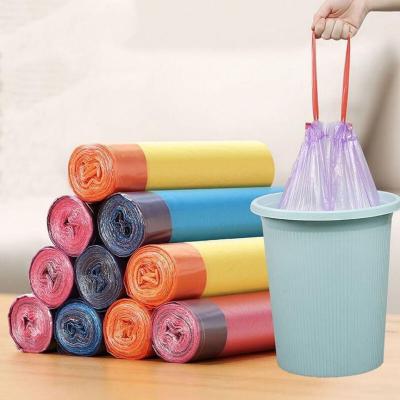 China Disposable Custom Logo Drawstring Interleaved Plastic Trash Bag With Tie for sale