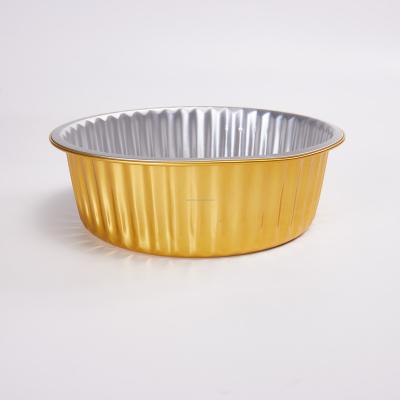 China Eco - Friendly Food Grade Round Gold Aluminum Foil Molds Aluminum Foil Pans Take Out Container for sale