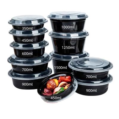 China Walson Disposable 32 Ounce PP Black Round Disposable Food Container Microwave Safe Plastic Take Out Food Containers for sale