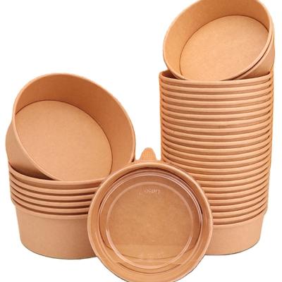 China biodegradable & 100% Compostable Walson Custom Design Disposable Round Brown Fast Food Packaging Paper Salad Bowl With Lid for sale