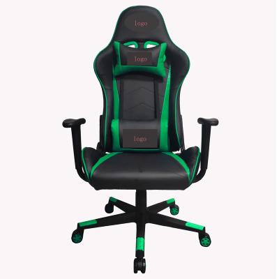 China (Size) Direct Selling Adjustable Black Green PU Leather And Fabric Gaming Chair Racing Games Chair With Neck And Waist Pillows For Internet Cafe for sale