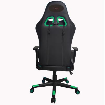 China Factory direct sales (height) adjustable black green PU leather gaming chair and fabric leather packing games chair with neck and waist pillows for sale