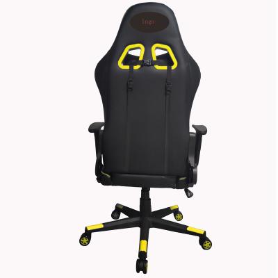 China Adjustable Reliable Qulity Black Yellow PU Leather (Height) Adjustable Chair And Fabric Gaming Chair With Neck And Waist Pillows For E-sports Hotel for sale