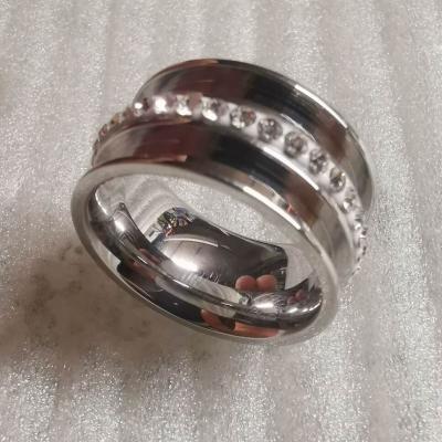 China Other High Polish Stainless Steel Ring With 2 Channels And 1 Row Rhinestones for sale