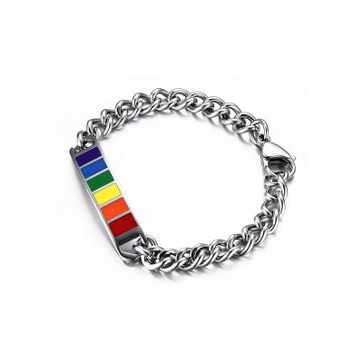 China Gay Lesbian LGBT Pride Wristband Jewelry Bangle Ring Blowin Stainless Steel Rainbow for sale