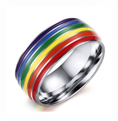 China High Polished Gay and Lesbian LGBT Pride Stainless Steel Rainbow Ring by wenfanqi FASHIONABLE for sale