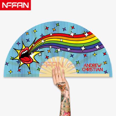 China China NFFAN Custom Festivals Bamboo Cloth Large Folding Hand Fans Rave Props for sale