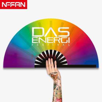 China China NFFAN Wholesale High Quality Big Bamboo Hand Fan Folding Cloth Fans for sale